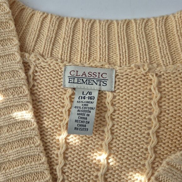 Classic Elements VTG Yellow Cable Knit Button Up Cardigan Sweater Women’s Large - Picture 5 of 7